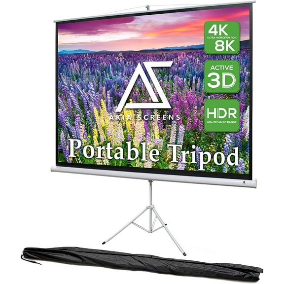 Akia Screens 100 inch Projector Screen with Stand 4:3 HD 1.1 Gain 180° Viewing Angle Wrinklefree Tripod Screen Pull Up Foldable Stand for Movie Office Home Theater Indoor Outdoor Travel AK-T100SB1