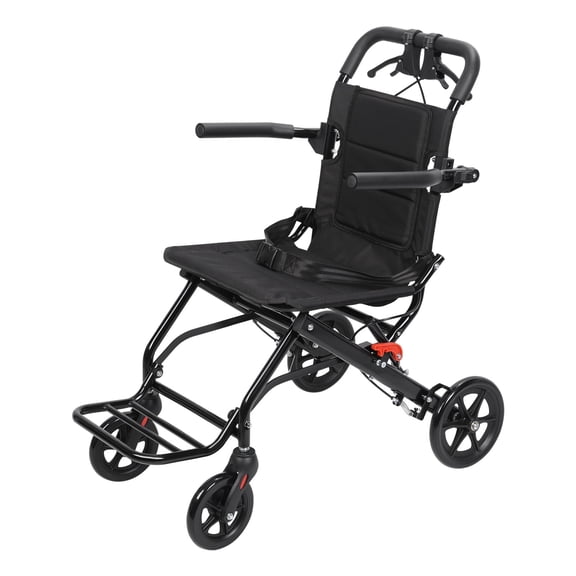 Small Sized Folding Wheelchair Lightweight Portable Transit Travel Chair for Adults, Manual Wheelchair with Adjustable Safety Strap