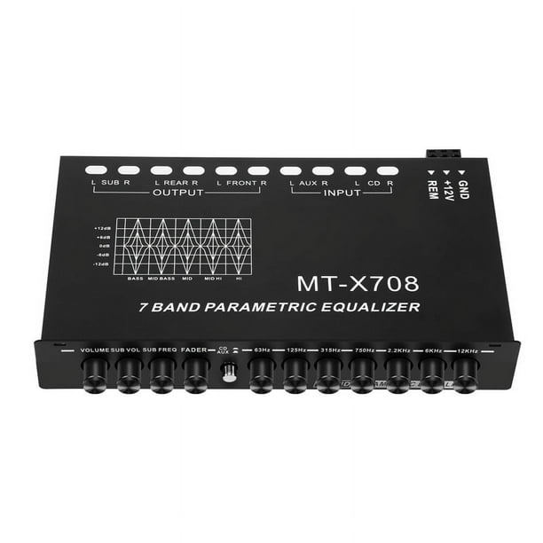 Ecualizador de Audio para AutomóVil de 7 Bandas, Ecualizador GráFico Ajustable para Amplificador de AutomóVil EQ de 7 Bandas con Interruptor de SeleccióN de Entrada CD/AUX, Negro