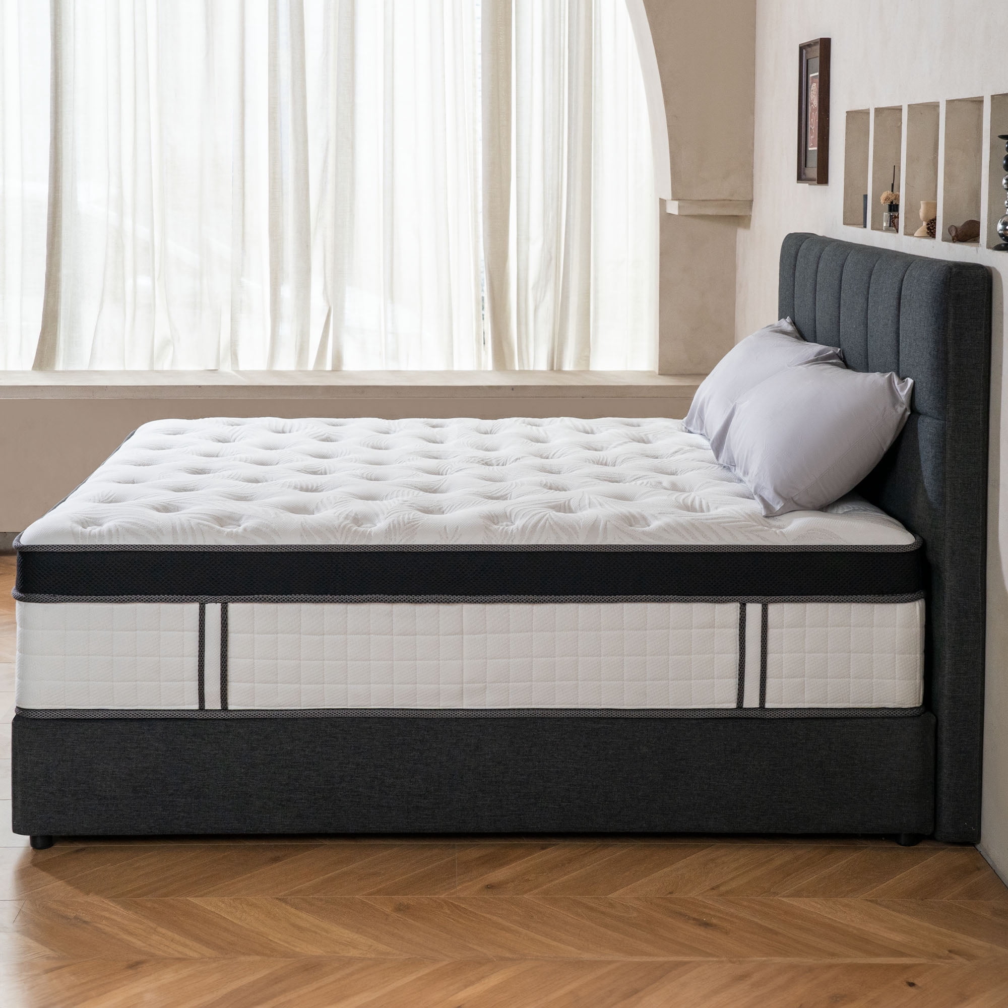 Queen Rose 14'' Full Size Mattress Hybrid Memory Foam Mattress, Medium Firm, Pressure Relief, Mattress in a Box