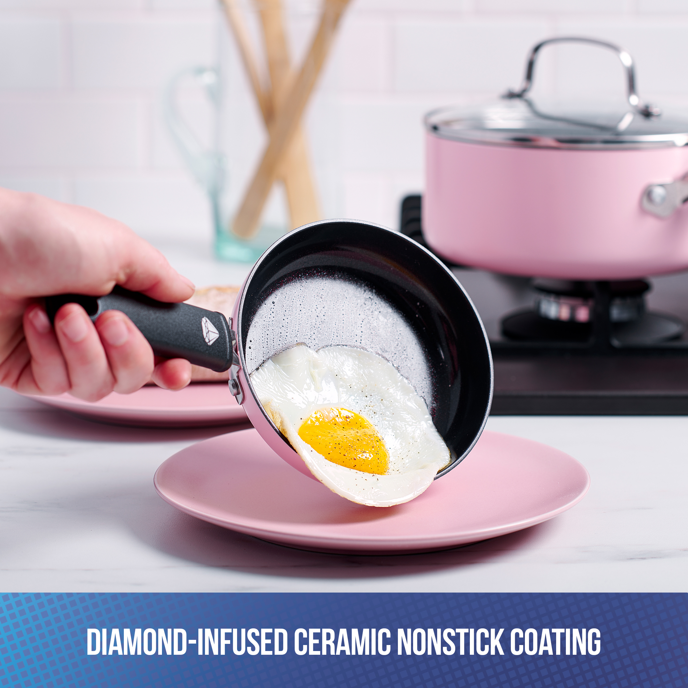 Blue Diamond, Pink Limited Edition Nonstick Ceramic 11-Piece Cookware Set - image 5 of 8
