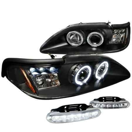 Spec D Tuning 1994 1998 Ford Mustang Halo Projector Headlight Signal Spec D Tuning 1994 1998 Ford Mustang Halo Projector Headlight Signal Black Led Fog Lamps Left Right 1995 1996 1997