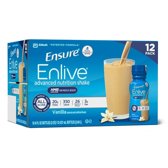 ensure enlive advanced nutrition shake with 20 grams of high quality ensure enlive advanced nutrition shake with 20 grams of high quality protein meal replacement shakes vanilla 8 fl oz 12 count walmart com