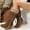 #148-Khaki, variant on High Shaft Boots for Women – Vintage Wedge Heel with Suede Upper, Fringe Decors & Furry Collar Rear Lace-Up Design for Casual and Retro Outfits