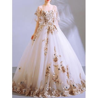 Unomatch Women Square Neck Decorated Lace Ball Gown Wedding