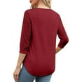thumbnail image 5 of Mikilon Women Casual V-Neck Shirts Slim Waist Solid Color 3/4 Sleeve Top/Blouses, 5 of 9