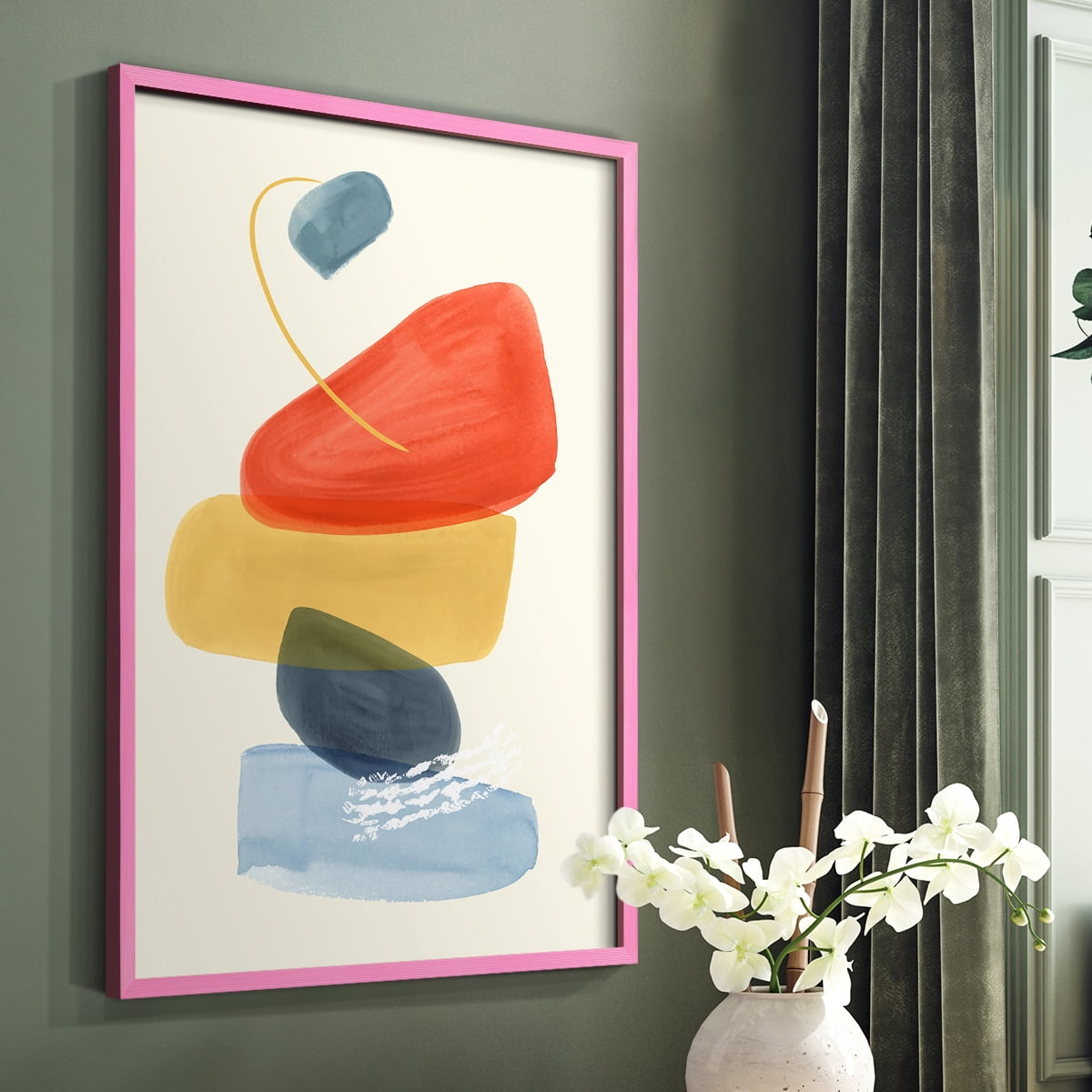 Bright Color Bundle II Framed Print in Pink Solid Wood Framed Print No Nail Hanging