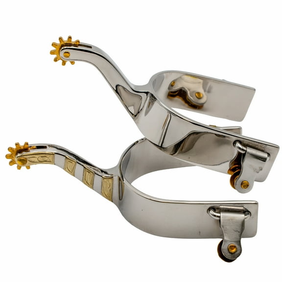 Jeffers Equine Men Cutting Spurs for Horse Owner, Pair – Western Horse Riding Accessories with Brass Trim , 10 Point Rowel, Stainless Steel, 2 3/4" Shank & 1 1/4" Band, Cowboy Equestrian Gear