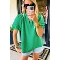 thumbnail image 5 of Women's Bright Green Textured Puff Short Sleeve Notched V Neck Top | [ZhiHiMeRi] | (US 12-14)L, 5 of 12
