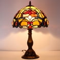 thumbnail image 4 of Bedside Tiffany Table Lamp Orange Stained Glass Flower Liaison Luxurious Style Reading Desk Banker Light 18" Tall Living Bedroom Hotel Victorian Vintage Memory Sympathy  LED Bulb Included, 4 of 6
