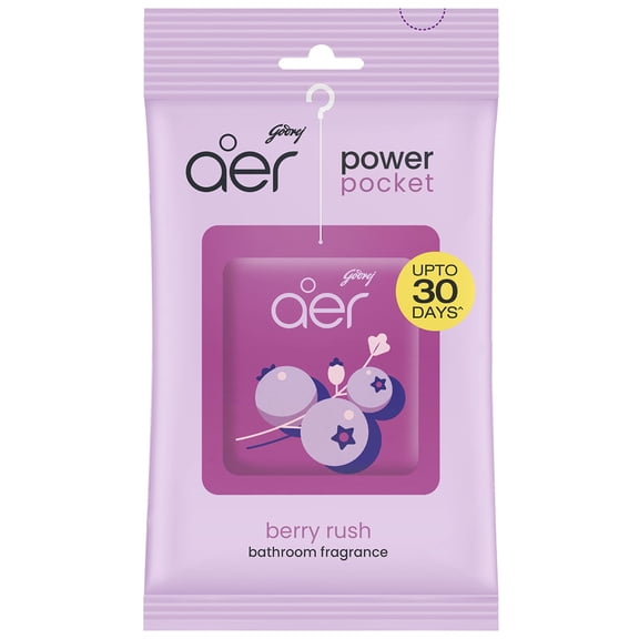 Godrej Aer Power Pocket Berry Rush Bathroom Freshener, 10 g, Lasts Upto 30 Days, Air Freshener for Bathroom