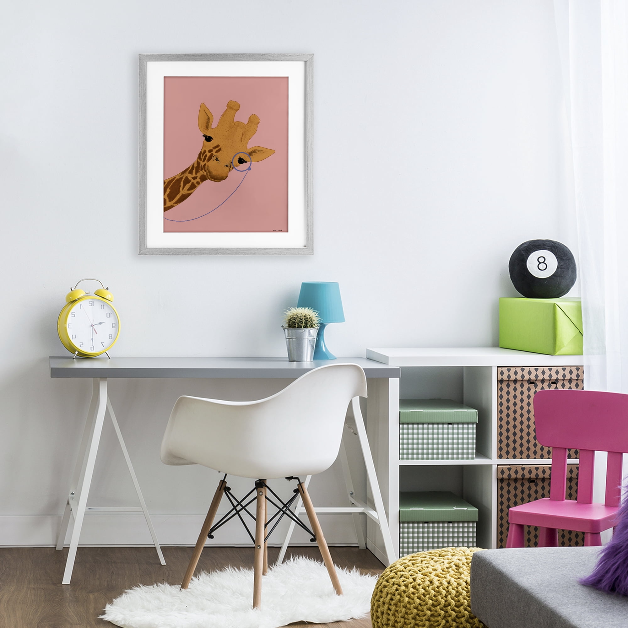 Stupell Industries Playful Giraffe with Monocle Gray Framed Print Under Glass, design by Rachel Nieman