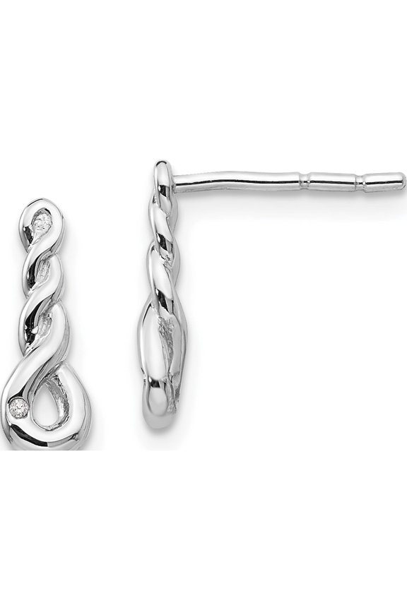 Sterling Silver Rh Plated White Ice Twisted .01Ct Diamond Post Earrings (12 X 5) Made In India qw323