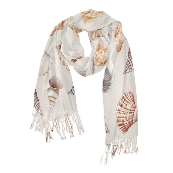 FORMRS Womens Scarf Winter Soft Long Big Warm Shawls Wrap Tassel Scarves, Red Watercolor Seashells