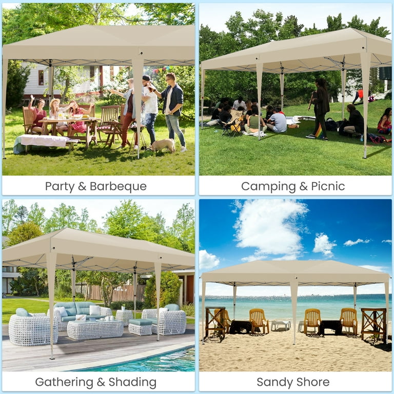SANOPY 10' x 20' EZ Pop Up Canopy Tent Party Tent Outdoor Event Instant  Tent Gazebo with 6 Removable Sidewalls and Carry Bag, Khaki