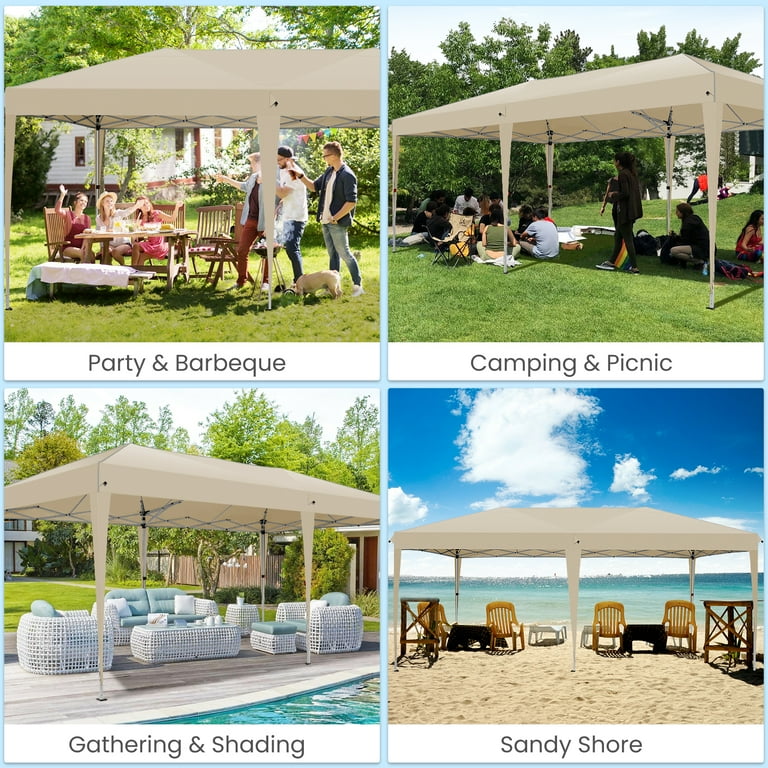 SANOPY 10' x 20' EZ Pop Up Canopy Tent Party Tent Outdoor Event Instant  Tent Gazebo with 6 Removable Sidewalls and Carry Bag, Khaki