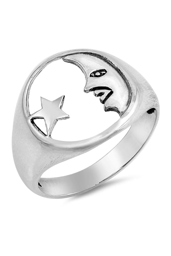 Wide Sun Star Moon Universe Girlfriend Ring .925 Sterling Silver Band Jewelry Female Male Size 9