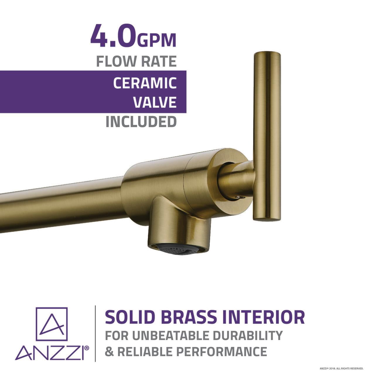 ANZZI Braccia Wall Mounted Pot Filler Kitchen Faucet in Brushed Brass