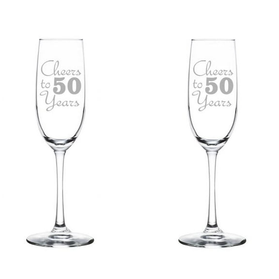 Set of 2 Glass Champagne Flutes Sparkling Wine Glasses Birthday Anniversary Cheers 50 Years (8 oz Stemmed)