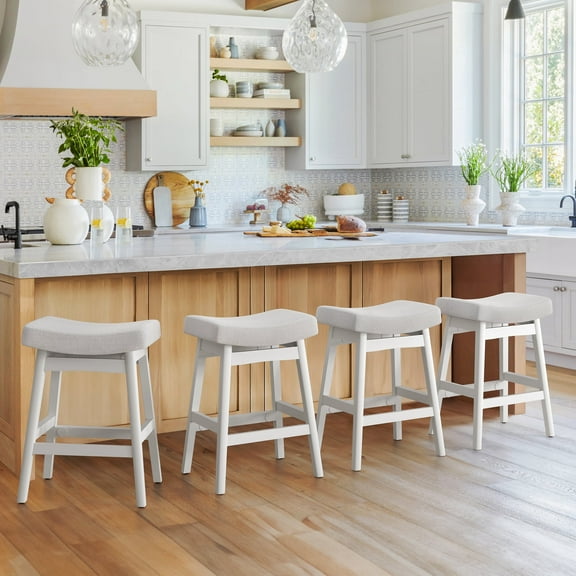 Dycanpo 24'' Counter Height Bar Stools Set of 4,Saddle Seat Bar Stools for Kitchen Dining,Grayish-White Linen
