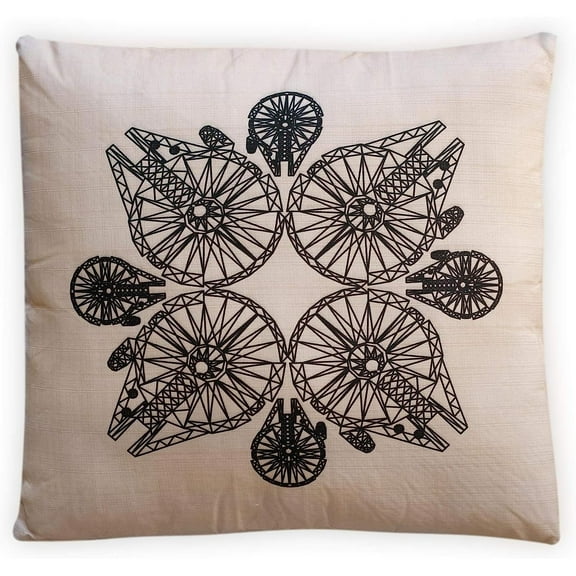 Tan Throw Pillow | Black Falcon Pattern Design | Water & Fade Resistant Fabric For Indoor & Outdoor Use | 20 x 20 Inches