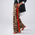thumbnail image 6 of Women's Casual Pants Drawstring Leopard Print Color Block Side Striped Straight Leg Wide Leg Loose Pants Yellow L, 6 of 7