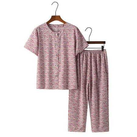 

Womens s Cotton Linen Lounge Set Short Sleeve Printed Top Pajamas Wide Leg Pants Loungewear Outfits Pink Size 4XL