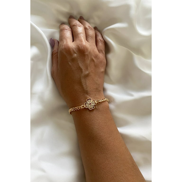 Gold Plated Dainty Clover Charm & Cuff Bracelet Cartier Four 