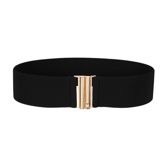 Uxcell Wide Elastic Belt for Women, Vintage Stretchy Waistband with Square Metal Buckle, Wide Waist Belt for Dress Shirts Clothing, Black, 26.7" to 32.7"