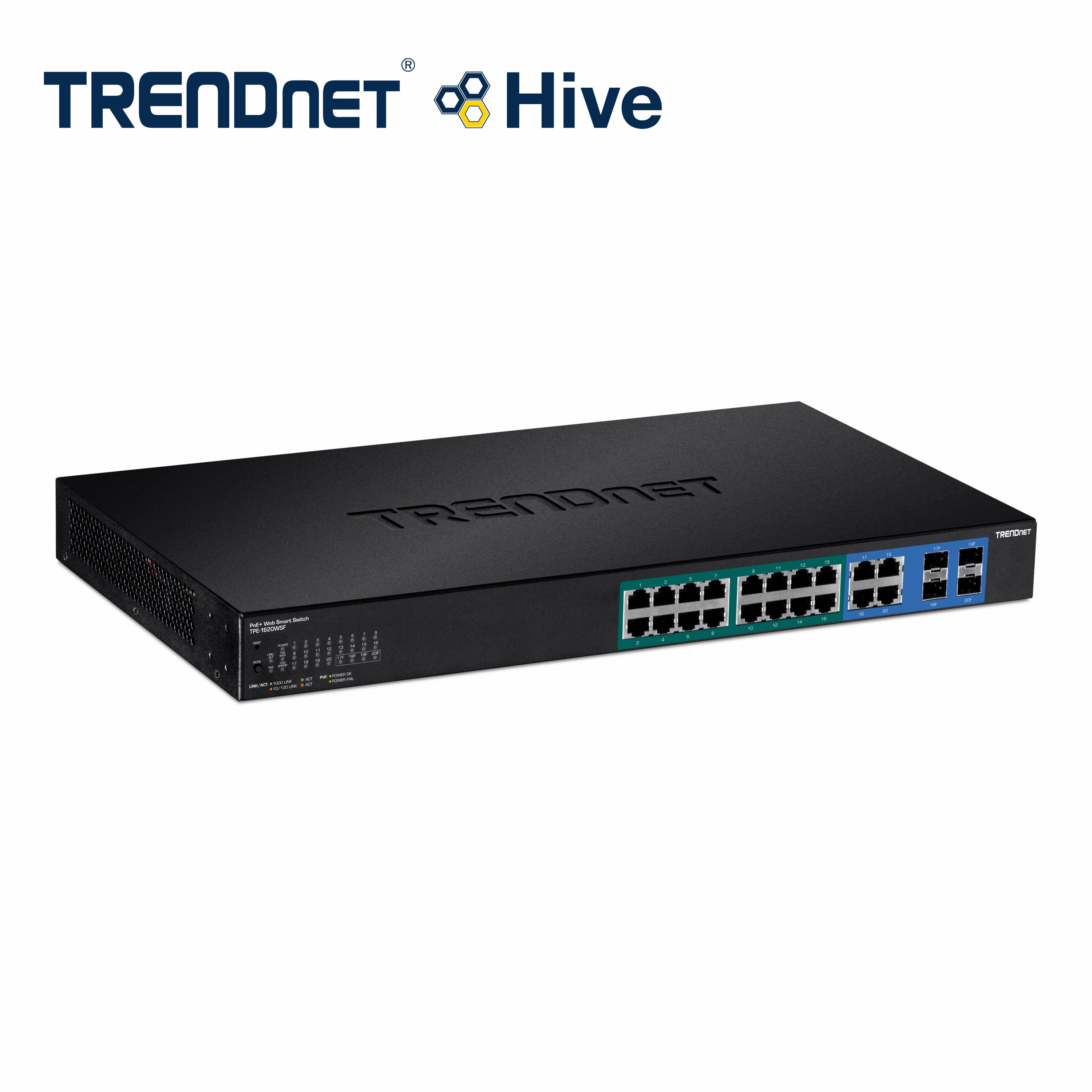 TRENDnet TPE-1620WSF,20-port Gigabit Web Smart POE+ Switch w/ 2 Shared SFP Slots