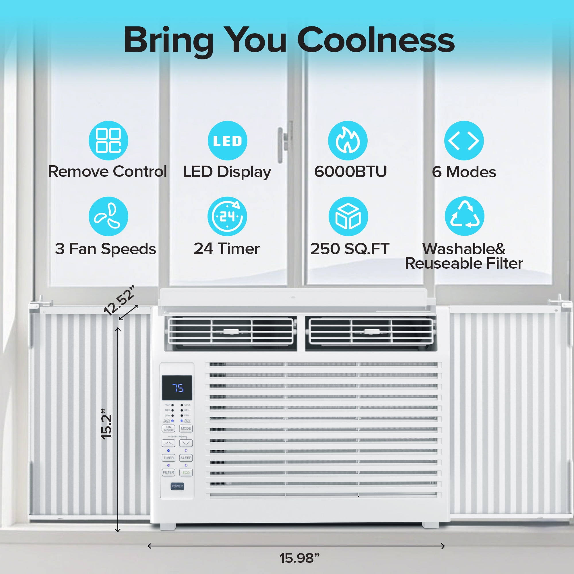 KISSAIR 6,000 BTU 115V U Shaped Window Air Conditioner, for Small Room AC Unit air conditioner Easy Installation, Cools up to 250 Sq. Ft