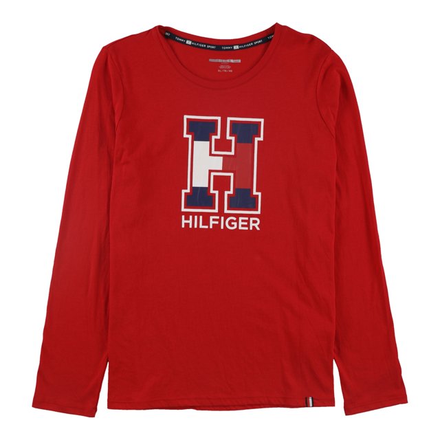 Tommy Hilfiger - Camiseta gráfica de manga larga para mujer, color rojo, extragrande Tommy Hilfiger Camiseta gráfica