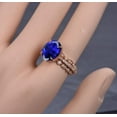 thumbnail image 2 of 2.75 Carat Blue Sapphire 8x6mm Oval Cut And Moissanite Diamond Halo Trio Wedding Ring Bridal Set in 10k Rose Gold, 2 of 4