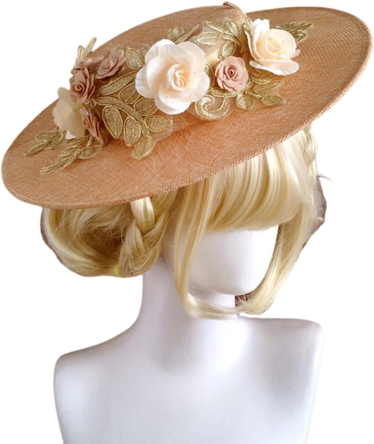 Kukuzhu Women's Victorian Tea Party Sun Hat, Lolita Wide Brim Ribbons Flower Flat Bonnet Cap with Bow