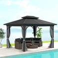 thumbnail image 2 of Outsunny Pavillon à Toit Rigide 10 Pieds x 12 Pieds Pavillon Extérieur en Aluminium, Gris Pâle, 2 of 10