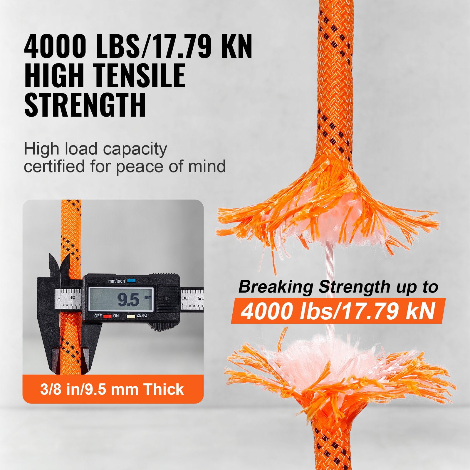 (Weiyi-EC)-- Double Braided Polyester Rope, 3/8 In X 120 Ft, 48 Strands, 4000 LBS Breaking Strength Outdoor Climbing Rope, Arborist Rigging Rope For Rock Hiking Camping Swing Rappelling Rescue ;l]'[.