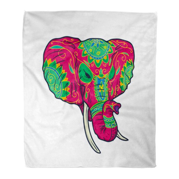 LADDKE 58x80 inch Super Soft Throw Blanket Thailand Colorful Sugar Elephant Head Tattoo Design Celebration Circus Classic Day Home Decorative Flannel Velvet Plush Blanket