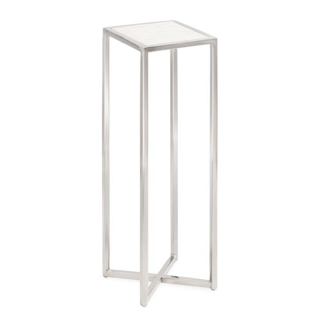 Kate and Laurel Jaspur Modern Glam Drink Table, 7 x 7 x 21, White and Silver, Decorative Metal and Marble Accent Martini Cocktail Table for Display and Storage