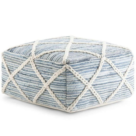Trent Home Boho Square Pouf in Blue and Natural Handloom Woven