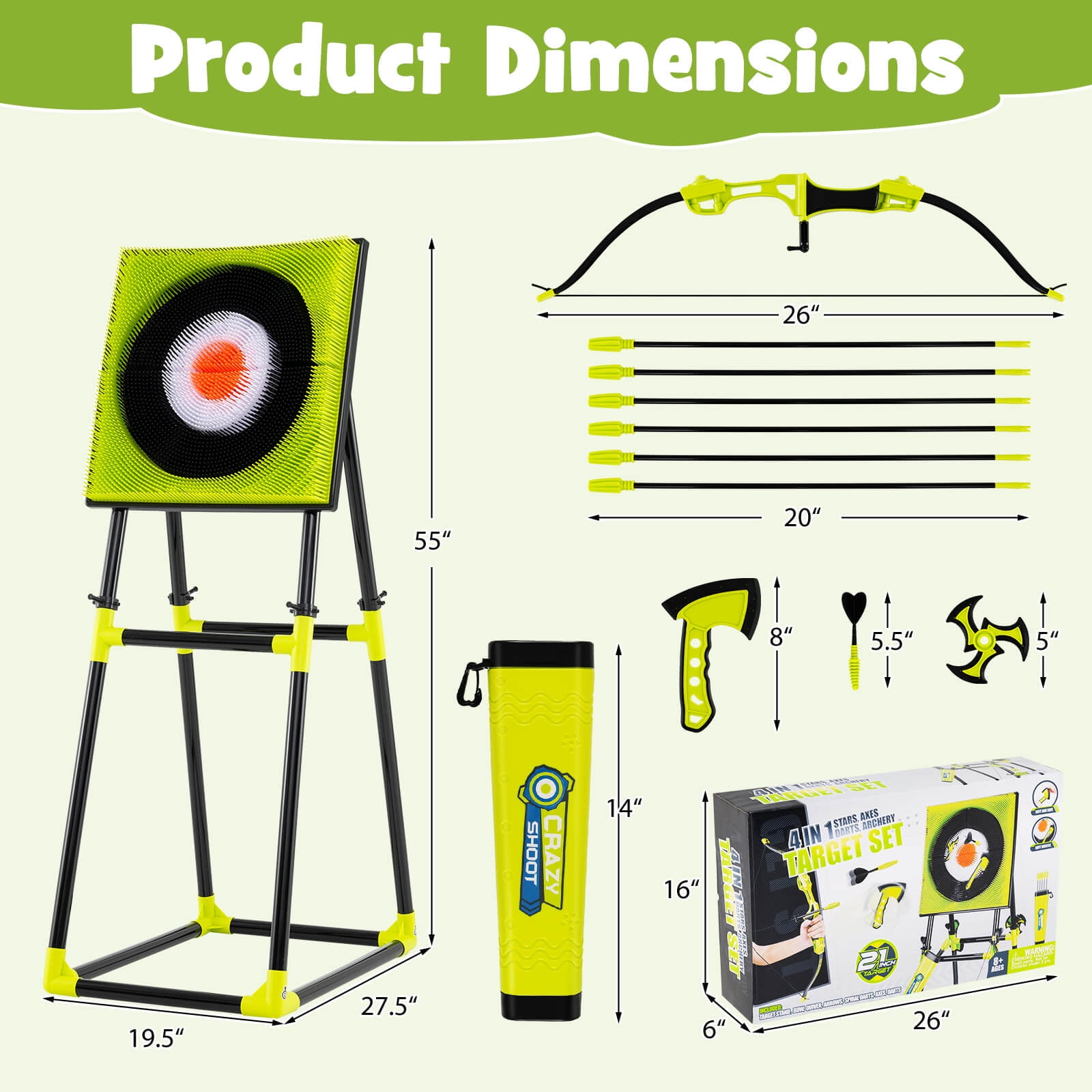Costway 4 in 1 Throwing Target Set with Bristle Target 4 Throwing axes 4 Ninja Darts a Bow