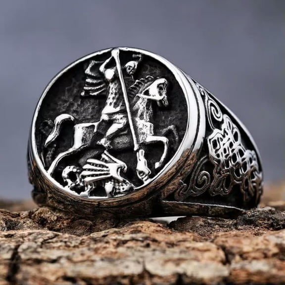 QQTDFG Men's Women Saint George Ring Gothic Biker Party Retro Wide Knot Band-9