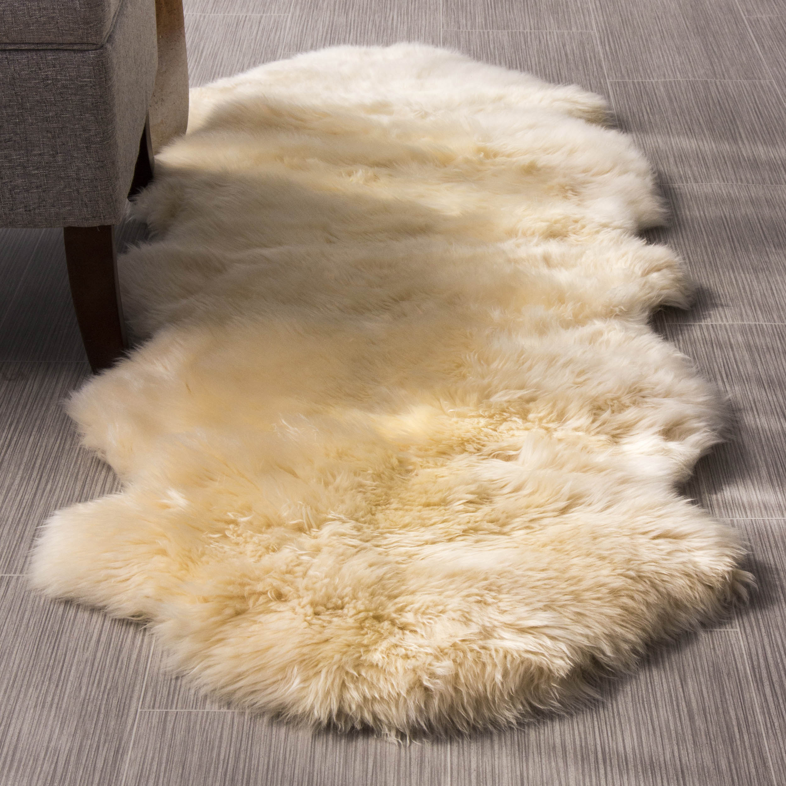 Genuine Sheepskin Rug Extra Soft Natural Pelt Champagne , Double Pelt 2' X 6'
