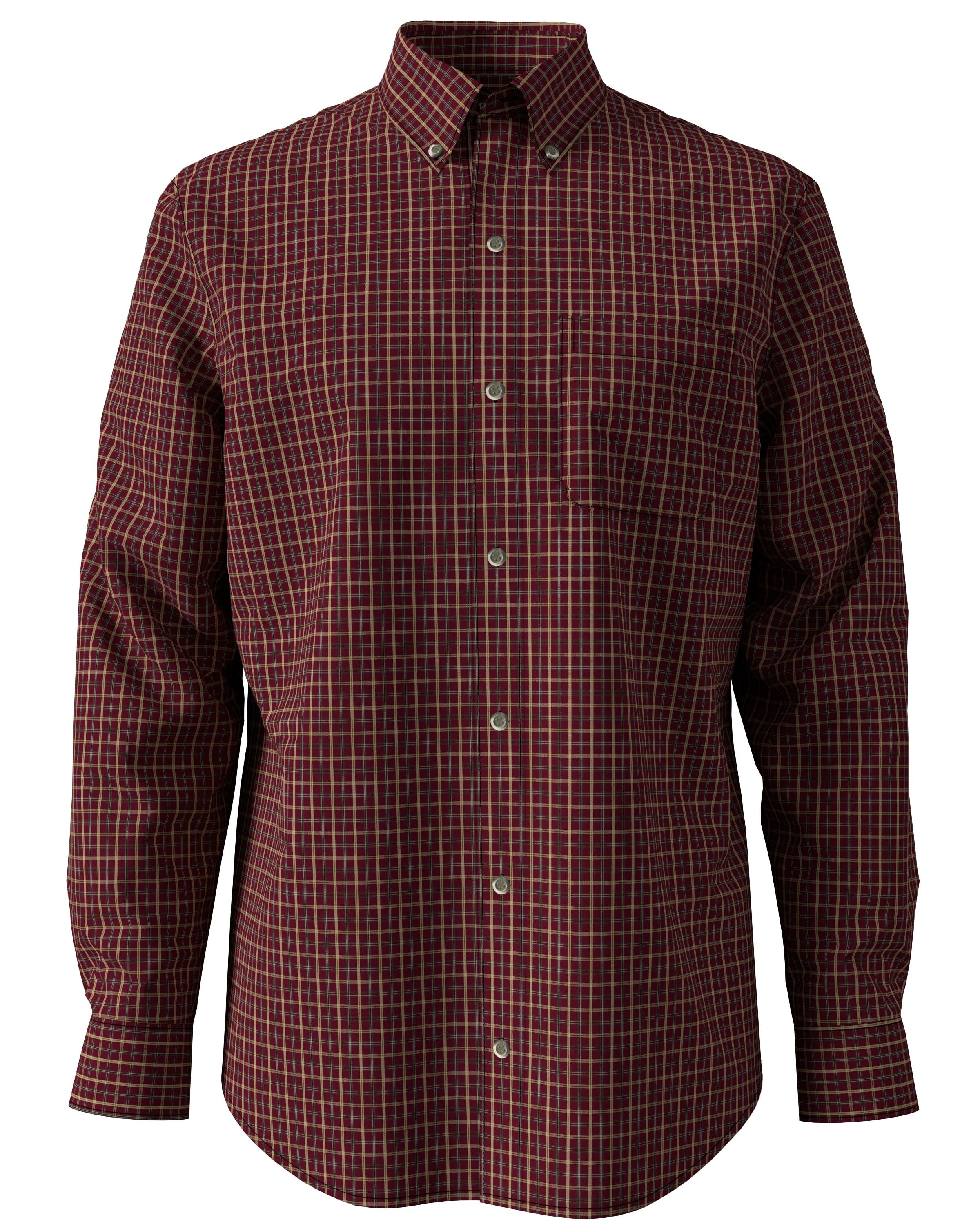 Redhead Wrinkle-Free Easy-Care Button-Down Long-Sleeve Shirt for Men - Dark Burgundy Gingham - LT