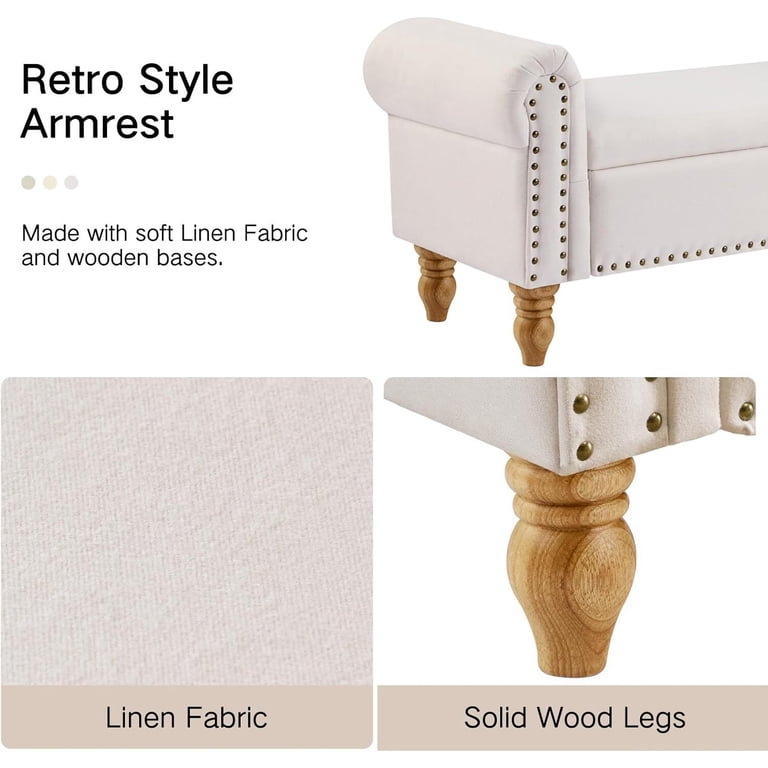Howcool 51.5" Linen Storage Ottoman Bench, Beige photo 6