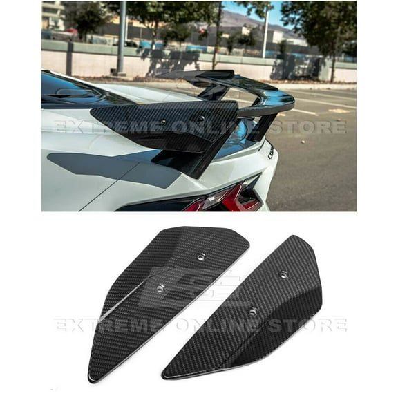 Replacement For 2020-Present Chevrolet Corvette C8 Models With High Wing Spoiler | GM Factory Style Carbon Fiber Rear Trunk Lid Wing Side Winglets Pair