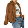 thumbnail image 5 of INSPIRE CHIC Women's Notch Collar Long Sleeve Open Front Faux Fur Fluffy Cropped Jacket XS Caramel, 5 of 9
