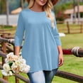 thumbnail image 5 of Aueoeo Women's Plus Size Solid Color Loose 3/4 Sleeve Round Neck T-Shirts Casual Top for Springtime and Summer (Xl–5Xl),Light Blue,XXXL, 5 of 6