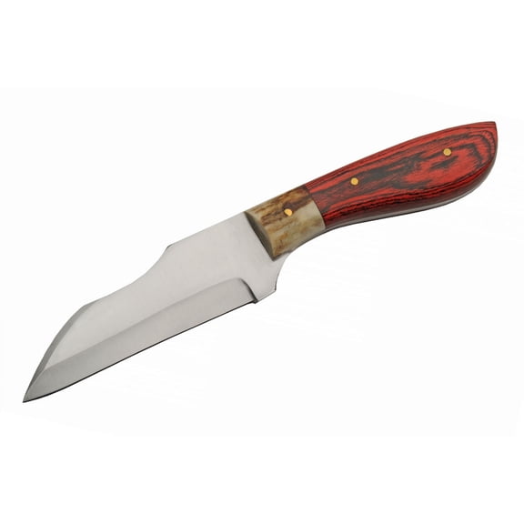 SZCO 9 Inch Stag Bolster Redtail Hunter Knife Stainless Steel Blade Pakkawood Stag Handle Full Tang Outdoor Hunting Knife With Leather Sheath
