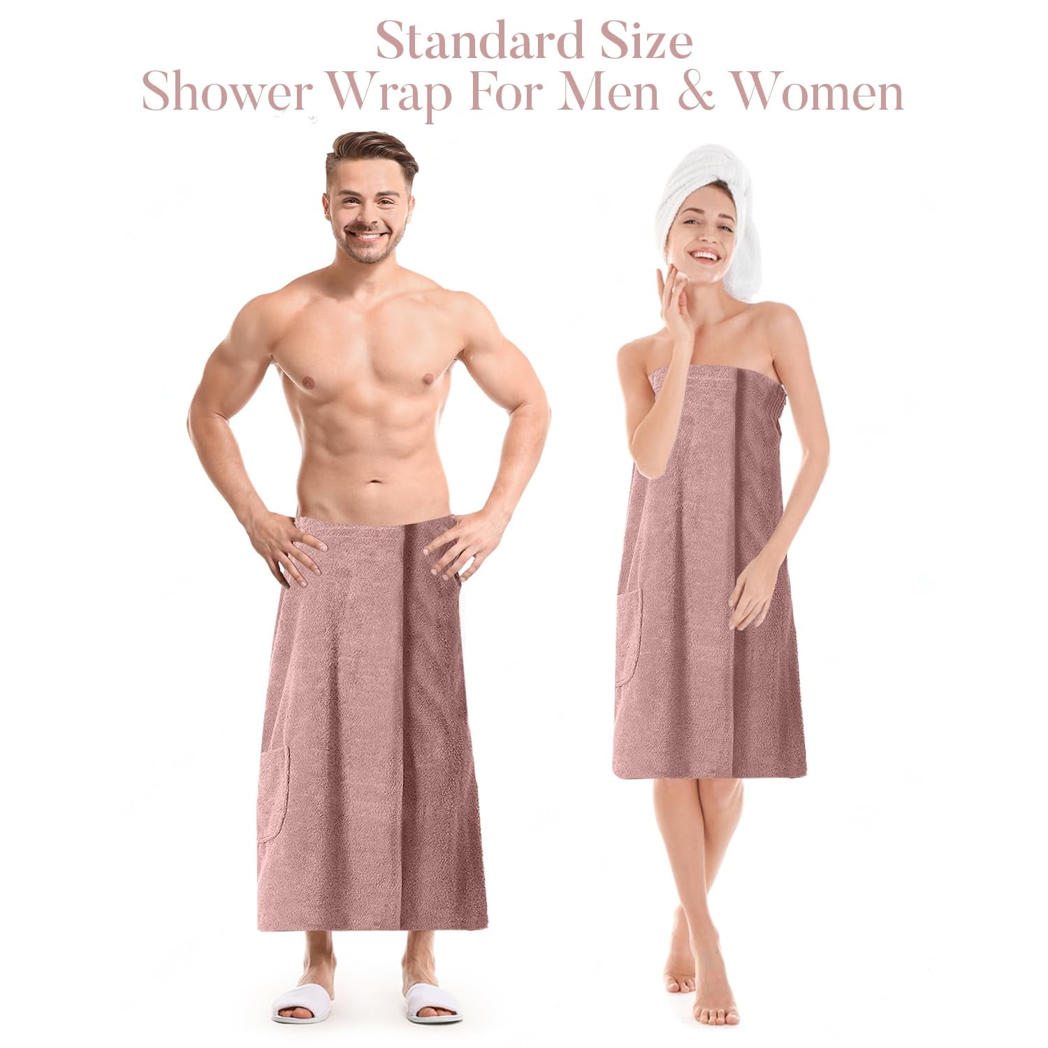 Dan River Shower Wrap With Pocket Pack of 1 Lightweight Terry Cotton Bath Towel Wrap - Dusty-Rose, 32X60in