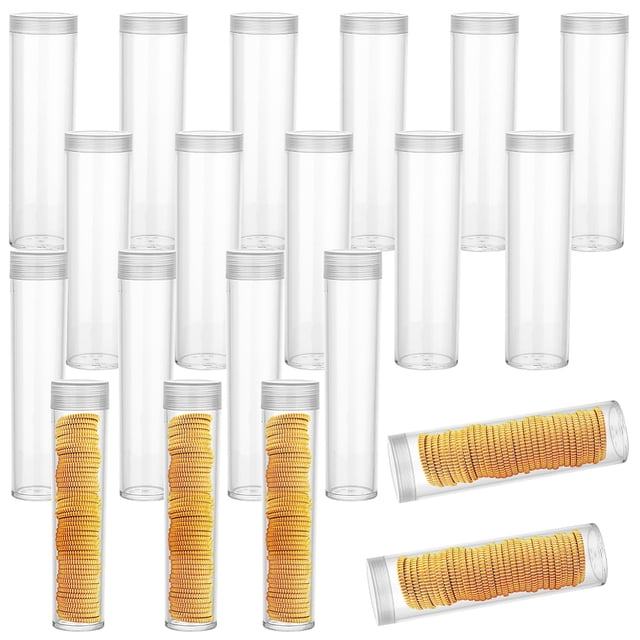 60 Pcs Tubes pour Pièces de 2 Tailles Tubes Ronds de Rangement pour Pièces Supports en Plastique Ronds Transparents Contenant pour Pièces Organisateur de Pièces pour Pièces de Dime Demi-Dollar Fournitures de Collection de Pièces Commémoratives